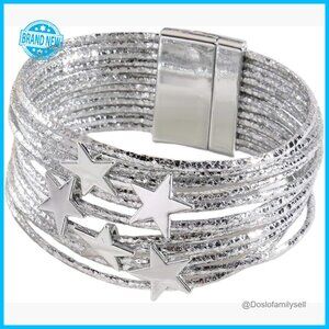 Y2K Punk Star Layered Leather Bangle Bracelet Grunge Aesthetic Jewelry